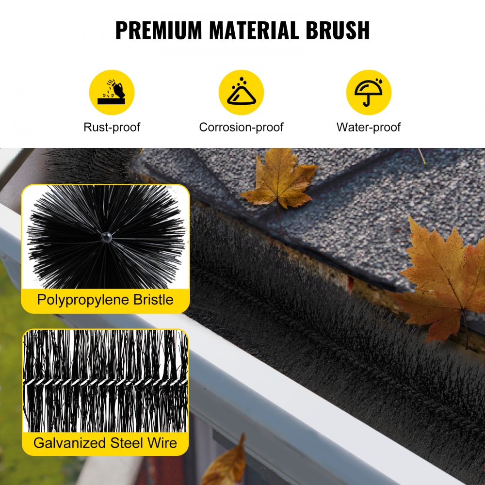 VEVOR Gutter Guard Brush With 120 FT Length Bristle, 4.33" Dia. Gutter Brush Leaf Guard Fit for 5 Inches Gutter, Galvanized Steel Wire Gutter Brush, No Tools, DIY Gutter Leaf Guard for Keep out Debris