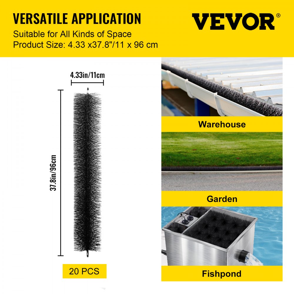 VEVOR Gutter Guard Brush with 60 FT Length Bristle, 4.33"(Dia) Gutter Brush Leaf Guard Fit for 5 Inches Gutter, Galvanized Steel Wire Gutter Brush, No Tools, DIY Gutter Leaf Guard for Keep Out Debris