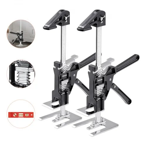 VEVOR Labor Saving Arm Jack, 2 PCS 150 kg Bearing Capacity, Lifting up to 180 mm, Metal Hand Lifting Jack Tool with Magnetic Level, Adjustable Height, for Door, Window, Furniture, Woodworking, Black