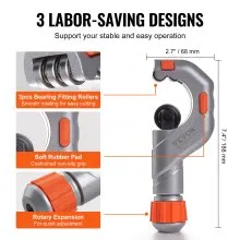 VEVOR 3PCS Tubing Cutter Set - Heavy Duty Pipe Cutter 3/16"-2"OD, Mini Tube Cutter 1/8"-7/8" & Deburring Tool, Professional Ultimate Pipe Cutter Set for Stainless Steel, Copper, Aluminum, Plastic Pipe