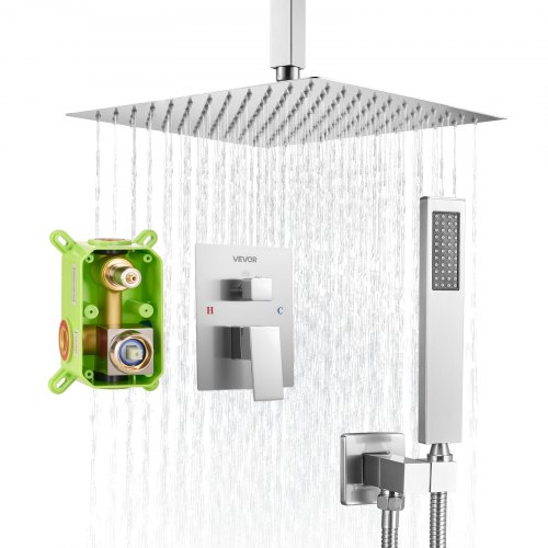 Shower Faucet Set 12" Square Rain Shower Head and Hand Set Brushed Nickel