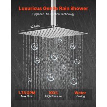 Shower Faucet Set 12" Square Rain Shower Head and Hand Set Brushed Nickel