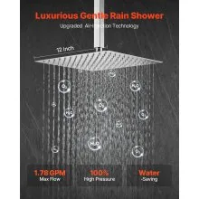 Shower Faucet Set 12" Square Rain Shower Head and Hand Set Brushed Nickel
