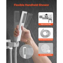 Shower Faucet Set 12" Square Rain Shower Head and Hand Set Brushed Nickel
