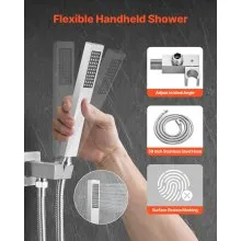Shower Faucet Set 12" Square Rain Shower Head and Hand Set Brushed Nickel