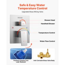 Shower Faucet Set 12" Square Rain Shower Head and Hand Set Brushed Nickel