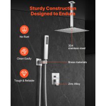 Shower Faucet Set 12" Square Rain Shower Head and Hand Set Brushed Nickel