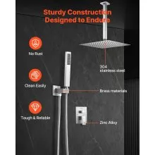 Shower Faucet Set 12" Square Rain Shower Head and Hand Set Brushed Nickel
