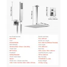 Shower Faucet Set 12" Square Rain Shower Head and Hand Set Brushed Nickel