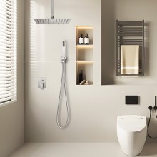 Shower Faucet Set 12" Square Rain Shower Head and Hand Set Brushed Nickel
