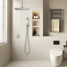 Shower Faucet Set 12" Square Rain Shower Head and Hand Set Brushed Nickel