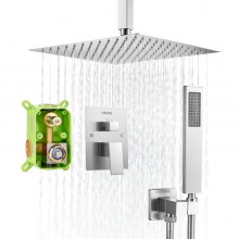 Shower Faucet Set 12" Square Rain Shower Head and Hand Set Brushed Nickel