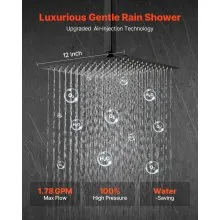 Shower Faucet Set 12" Square Rain Shower Head and Hand Set Matte Black