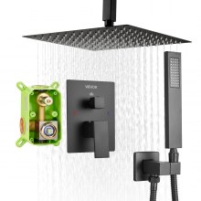 Shower Faucet Set 12" Square Rain Shower Head and Hand Set Matte Black