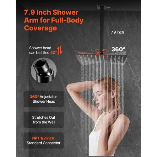 Shower Faucet Set, Rainfall Bathroom Shower System With 10-Inch Square Rain Shower Head And Handheld Spray, Ceiling Mount Bath Fixtures With Brass Valve And Trim Kit Matte Black P 010923990043