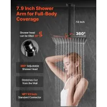 Shower Faucet Set 10" Square Rain Shower Head and Hand Set Matte Black