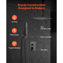 Shower Faucet Set 10" Square Rain Shower Head and Hand Set Matte Black