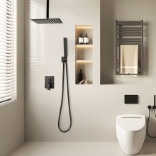 Shower Faucet Set 10" Square Rain Shower Head and Hand Set Matte Black