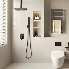 Shower Faucet Set 10" Square Rain Shower Head and Hand Set Matte Black
