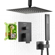 Shower Faucet Set 10" Square Rain Shower Head and Hand Set Matte Black