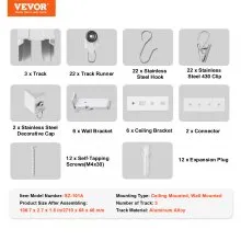 VEVOR Ceiling Curtain Track Set 8.9 FT/2.7 Meter Room Divider with Hooks White