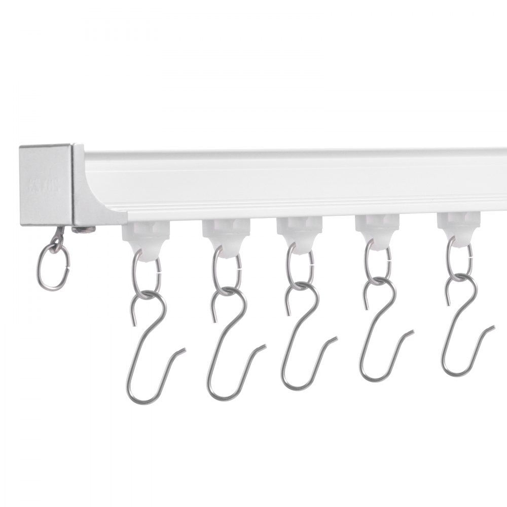 VEVOR Ceiling Curtain Track Set, 5.9 FT/1.8 Meter, Sliding Ceiling Track System for Curtains, Room Divider Curtain Track Ceiling/Wall Mounted for Living Room Bedroom with Hooks and Hardware, White