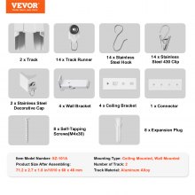 VEVOR Ceiling Curtain Track Set 5.9 FT/1.8 Meter Room Divider with Hooks White