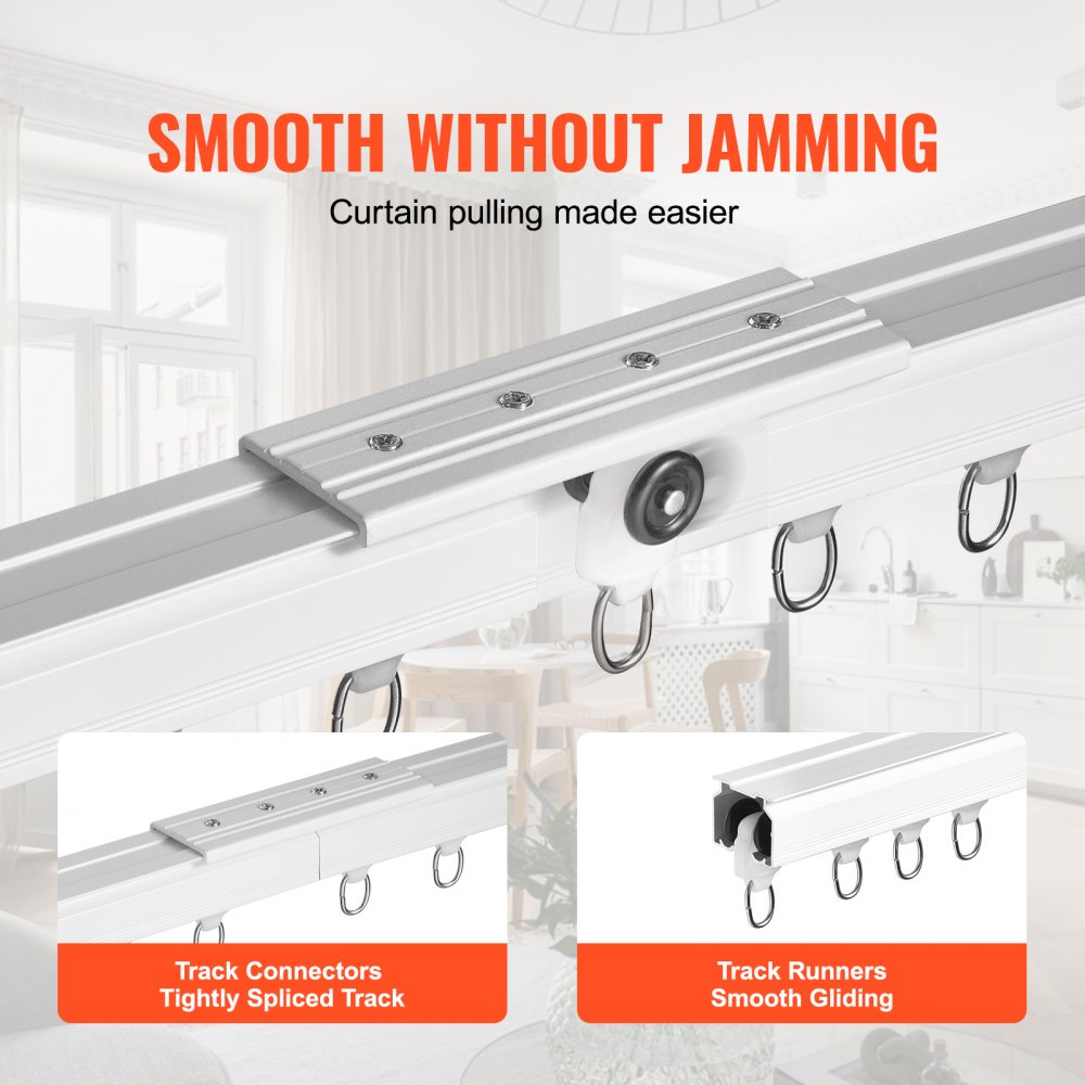 VEVOR Ceiling Curtain Track Set, 17.7 FT/5.4 Meter, Sliding Ceiling Track System for Curtains, Room Divider Curtain Track Ceiling/Wall Mounted for Living Room Bedroom with Hooks and Hardware, White