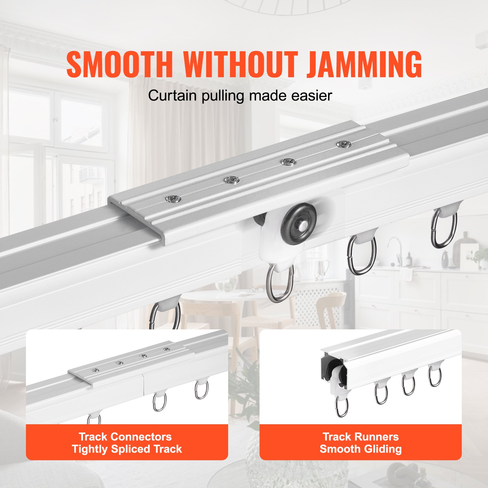 VEVOR Ceiling Curtain Track Set, 17.7 FT/5.4 Meter, Sliding Ceiling Track System for Curtains, Room Divider Curtain Track Ceiling/Wall Mounted for Living Room Bedroom with Hooks and Hardware, White
