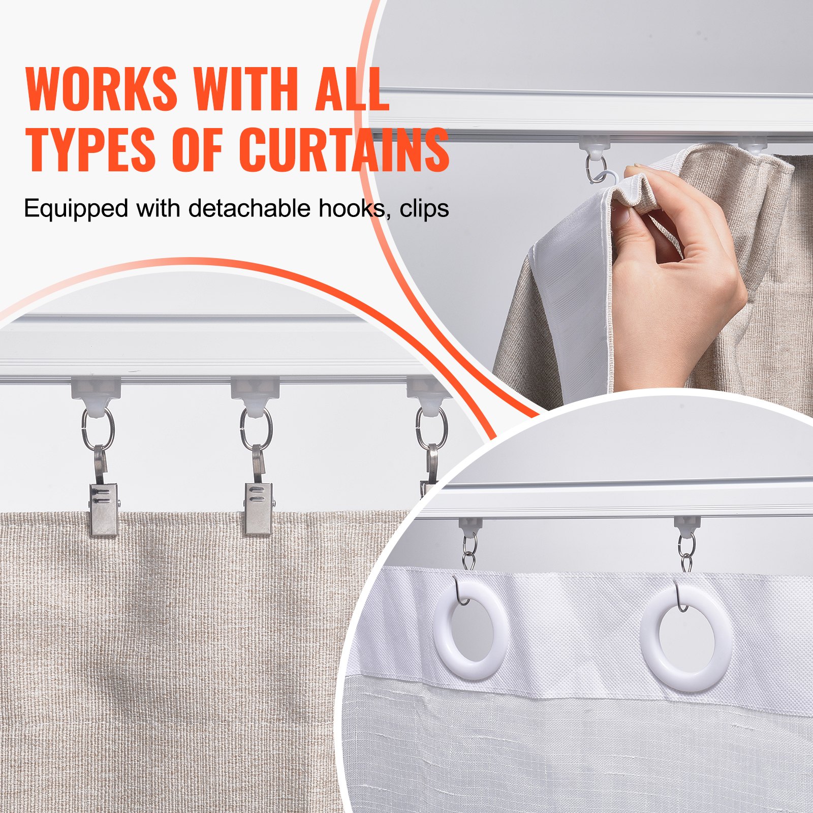 VEVOR Ceiling Curtain Track Set, 17.7 FT/5.4 Meter, Sliding Ceiling Track System for Curtains, Room Divider Curtain Track Ceiling/Wall Mounted for Living Room Bedroom with Hooks and Hardware, White