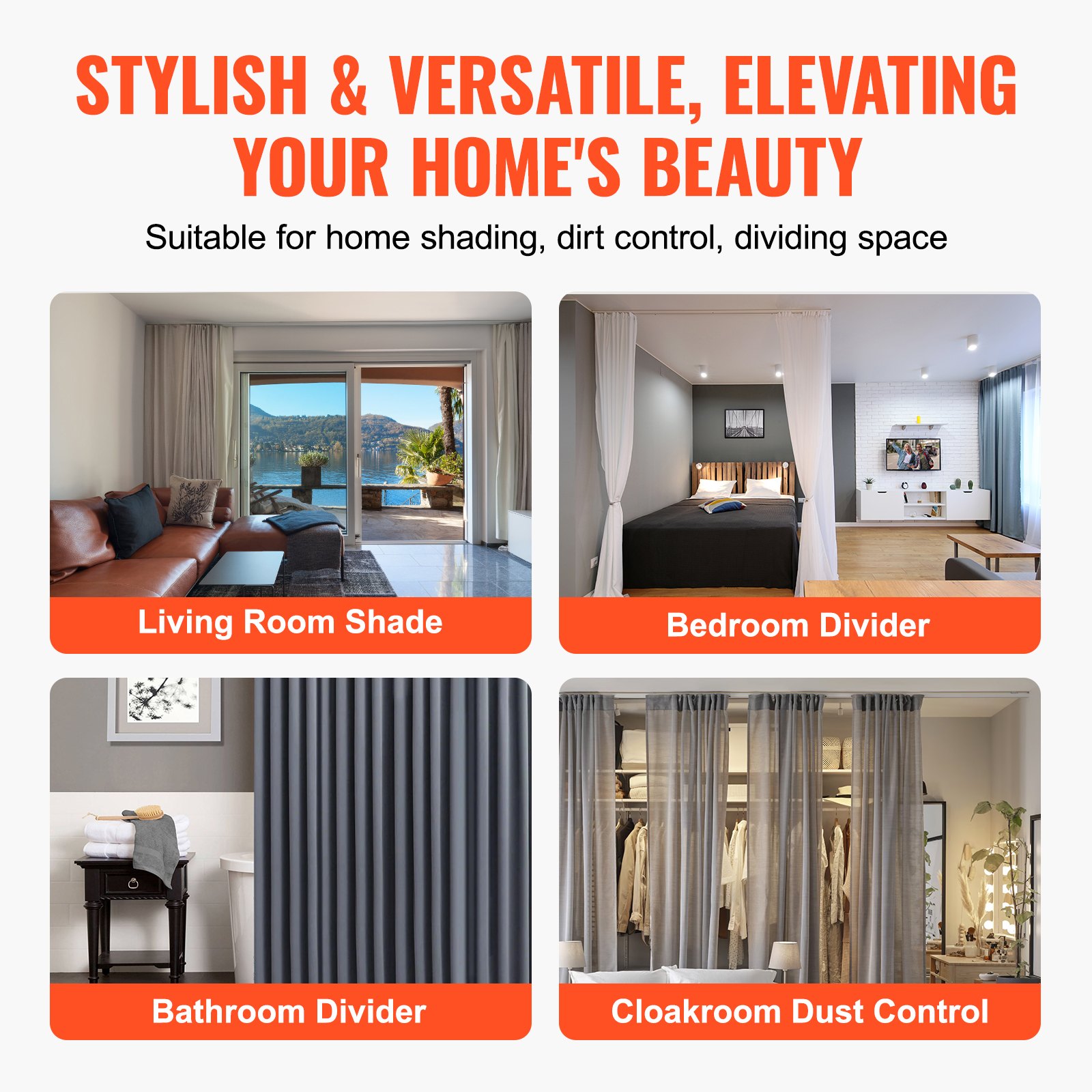 VEVOR Ceiling Curtain Track Set, 17.7 FT/5.4 Meter, Sliding Ceiling Track System for Curtains, Room Divider Curtain Track Ceiling/Wall Mounted for Living Room Bedroom with Hooks and Hardware, White