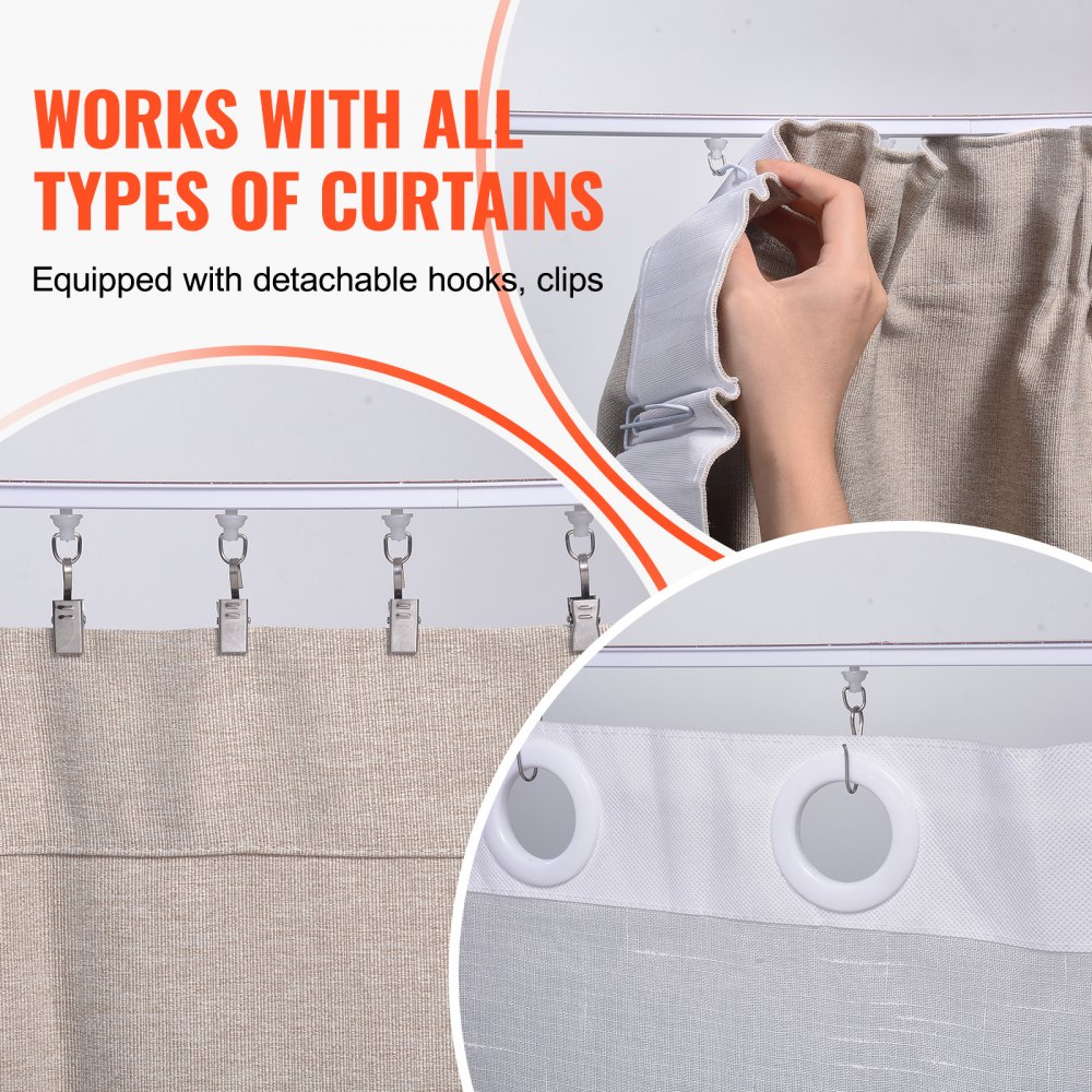 VEVOR Ceiling Curtain Track Set,3 Meter, Self Adhesive, No Drill Ceiling Track System for Curtains, Room Divider Curtain Track Ceiling Mounted for Living Room with Hooks and Hardware, White
