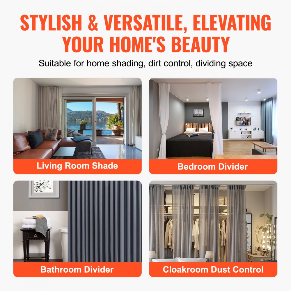 VEVOR Ceiling Curtain Track Set,3 Meter, Self Adhesive, No Drill Ceiling Track System for Curtains, Room Divider Curtain Track Ceiling Mounted for Living Room with Hooks and Hardware, White