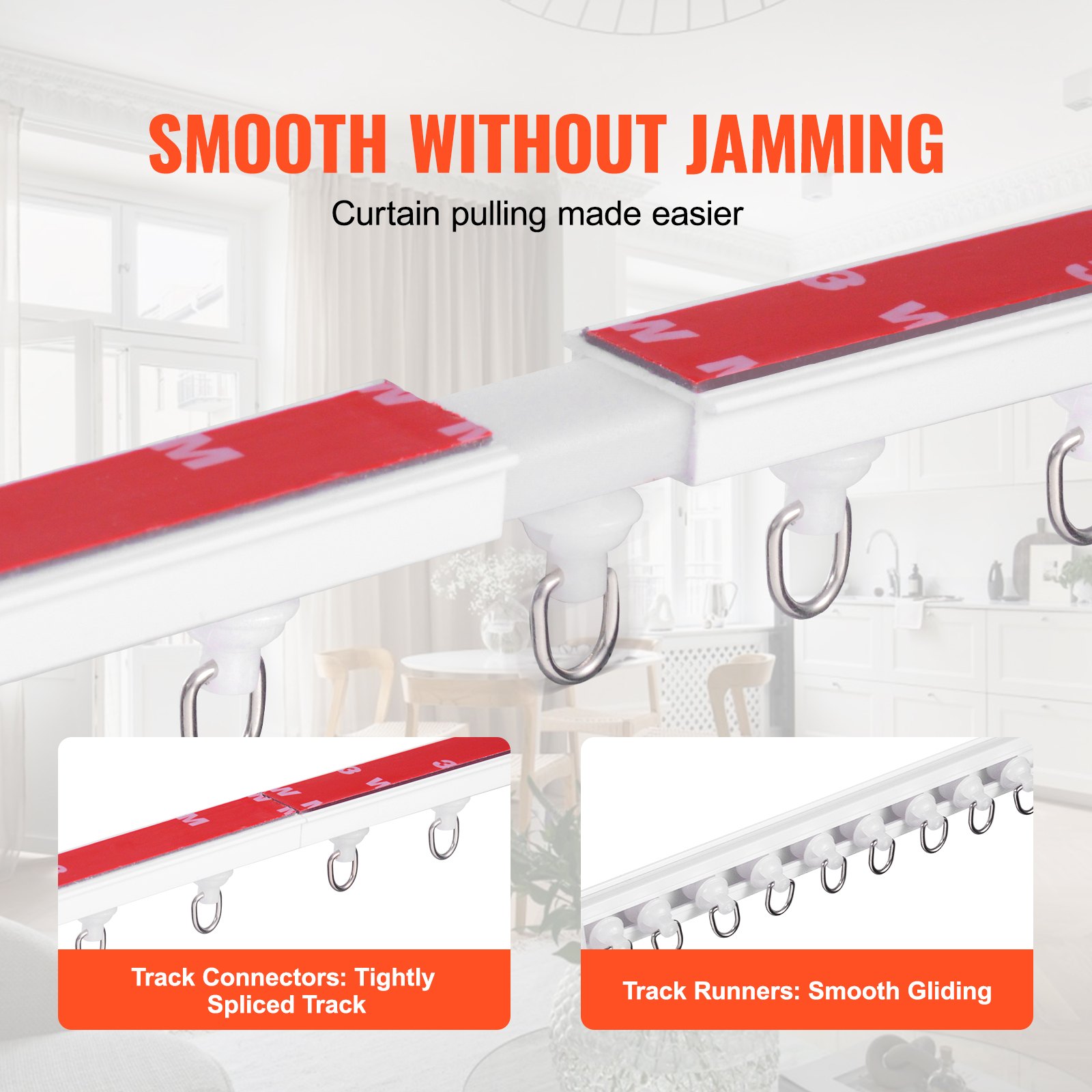 VEVOR Ceiling Curtain Track Set,3 Meter, Self Adhesive, No Drill Ceiling Track System for Curtains, Room Divider Curtain Track Ceiling Mounted for Living Room with Hooks and Hardware, White