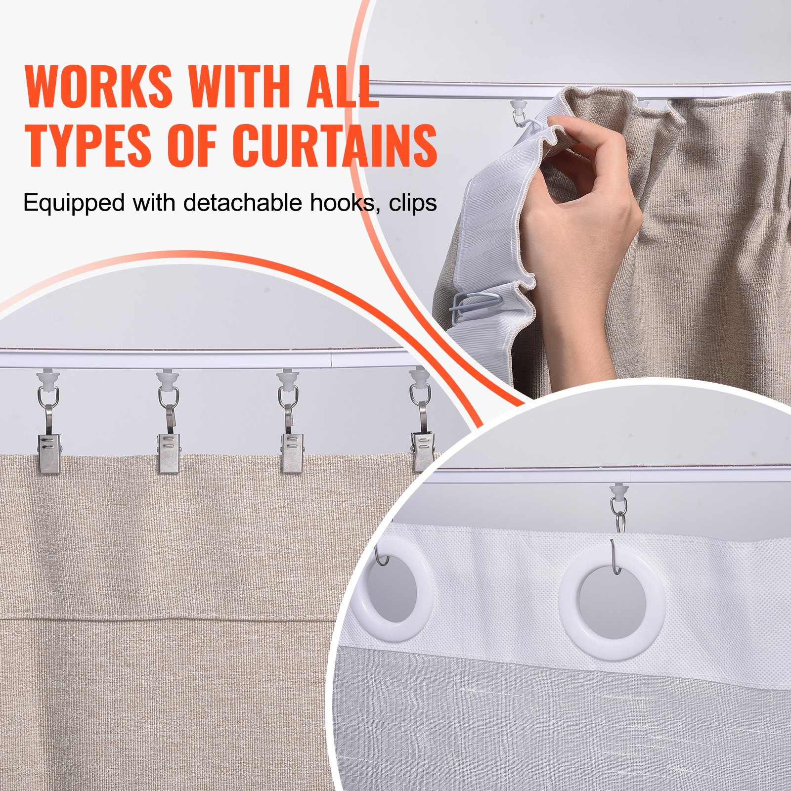 VEVOR Ceiling Curtain Track Set,3 Meter, Self Adhesive, No Drill Ceiling Track System for Curtains, Room Divider Curtain Track Ceiling Mounted for Living Room with Hooks and Hardware, White