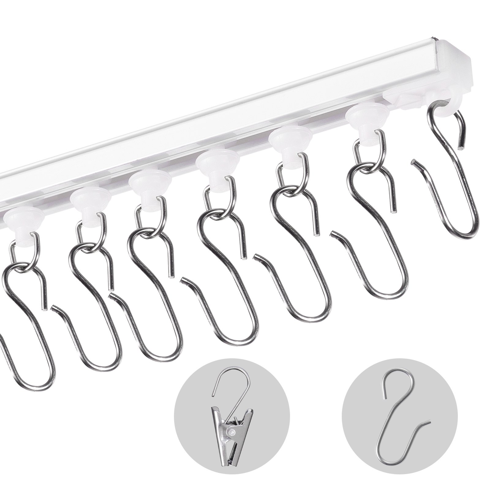 VEVOR Ceiling Curtain Track Set,3 Meter, Self Adhesive, No Drill Ceiling Track System for Curtains, Room Divider Curtain Track Ceiling Mounted for Living Room with Hooks and Hardware, White