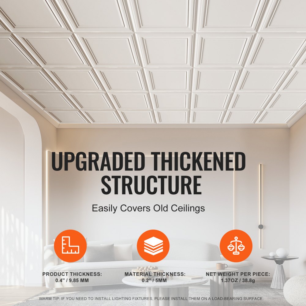 VEVOR Ceiling Tiles, 16-Pack 20 x 20 in, Drop Ceiling Tiles Premium Polystyrene Sheet, Easy Installation/ Cutting Plastic Glue-up Ceiling Tile, Basement Ceiling Covering for Home/Office Decoration