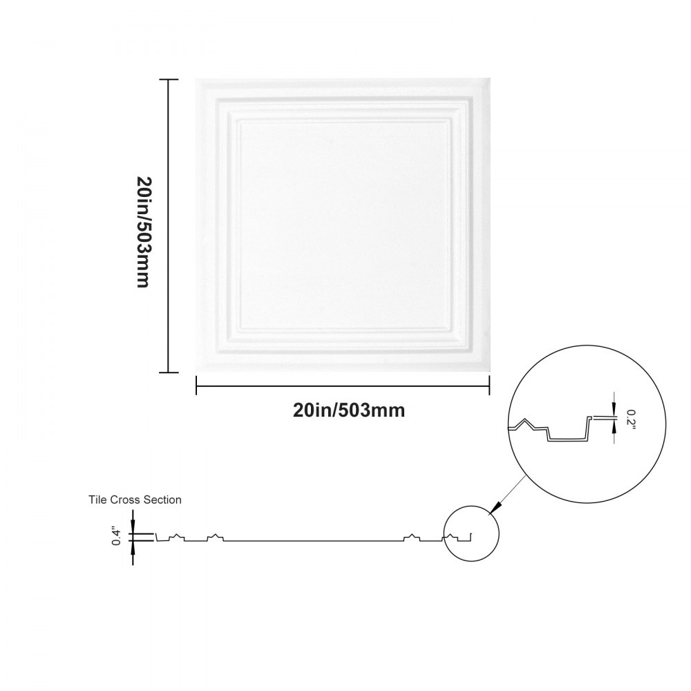 VEVOR Ceiling Tiles, 16-Pack 20 x 20 in, Drop Ceiling Tiles Premium Polystyrene Sheet, Easy Installation/ Cutting Plastic Glue-up Ceiling Tile, Basement Ceiling Covering for Home/Office Decoration