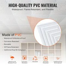 VEVOR Ceiling Tiles 12-Pack 60.5X60.5cm PVC Easy Installation White Echo Pattern