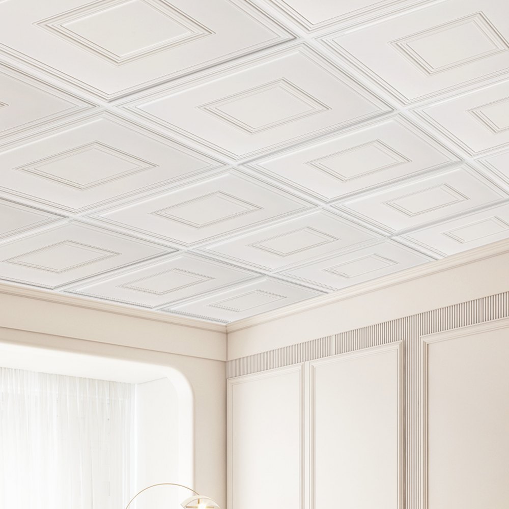 VEVOR Ceiling Tiles, 12-Pack 24 x 24 in, Drop Ceiling Tiles Premium PVC Sheet, Easy Installation/ Cutting Plastic Glue-up Ceiling Tile, Ceiling Covering for Home/Office Decoration, White Geometric