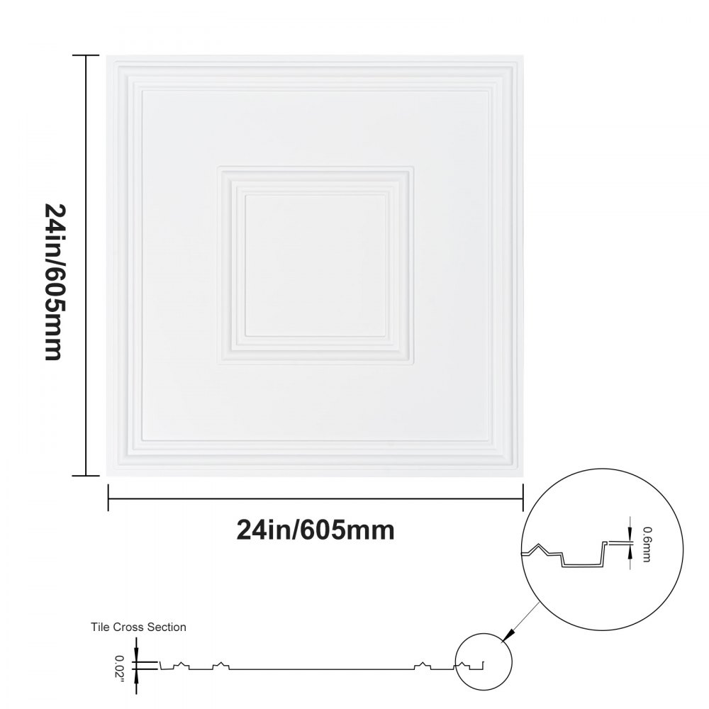 VEVOR Ceiling Tiles, 12-Pack 24 x 24 in, Drop Ceiling Tiles Premium PVC Sheet, Easy Installation/ Cutting Plastic Glue-up Ceiling Tile, Ceiling Covering for Home/Office Decoration, White Geometric
