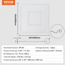 VEVOR Ceiling Tiles 12-Pack 60.5X60.5cm PVC Easy Installation White Geometric