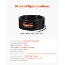 12 AWG THHN Wire 19-Stranded Black Copper Building Wire Nylon Jacket 100 ft 600V
