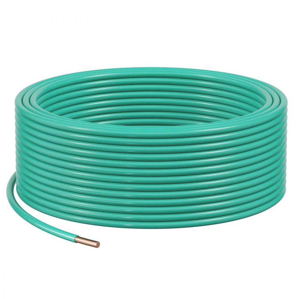 VEVOR 10 AWG Solid THHN Wire, 100% OFC Copper Electrical Building Wire with Nylon Jacket PVC Insulation, Rated for Up to 600 Volts, Heavy-Duty for Residential, Industrial, Commercial, Green (50 Feet)