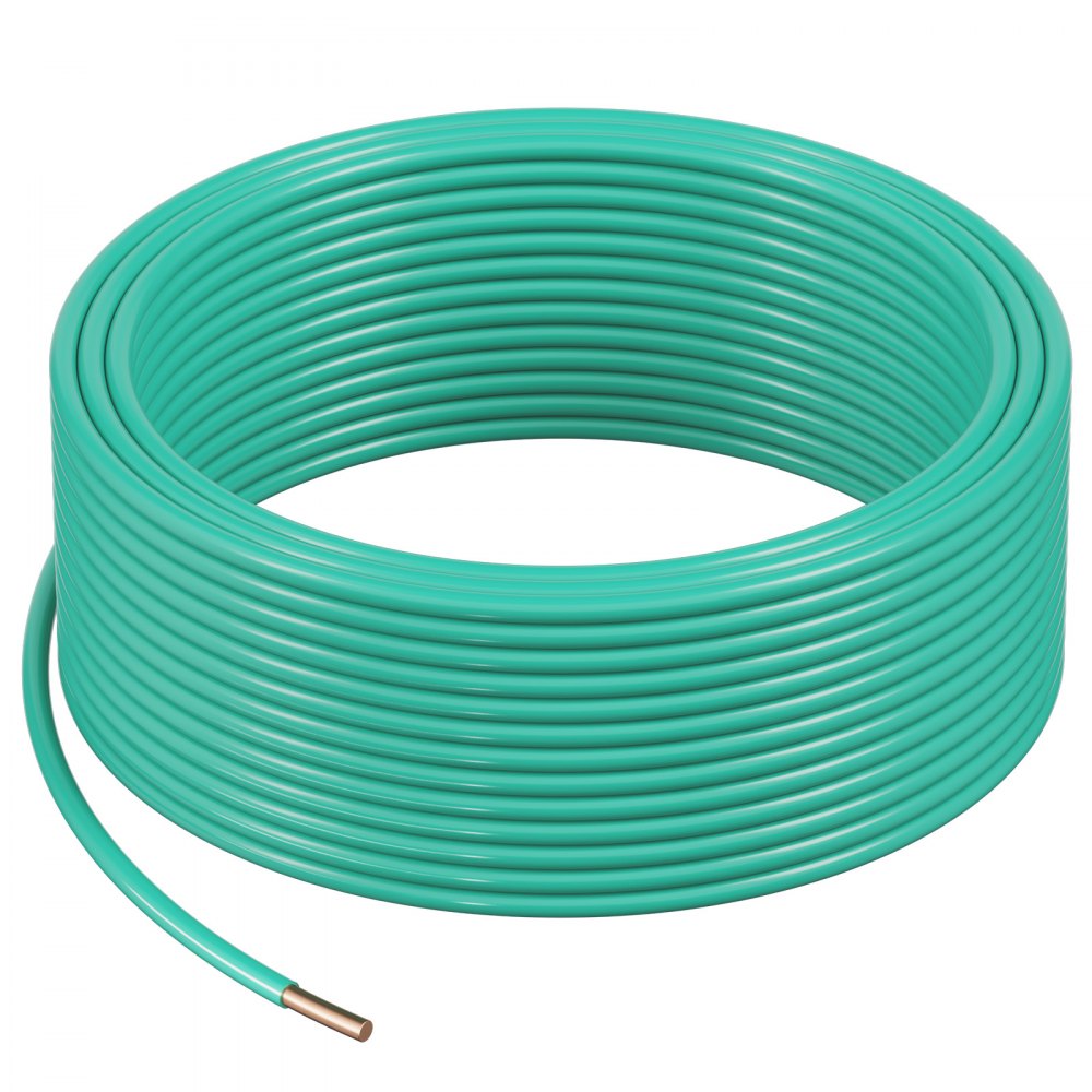 VEVOR 10 AWG Solid THHN Wire, 100% OFC Copper Electrical Building Wire with Nylon Jacket PVC Insulation, Rated for Up to 600 Volts, Heavy-Duty for Residential, Industrial, Commercial, Green (50 Feet)