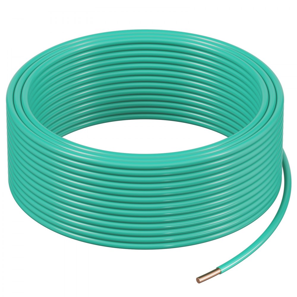 VEVOR 10 AWG Solid THHN Wire, 100% OFC Copper Electrical Building Wire with Nylon Jacket PVC Insulation, Rated for Up to 600 Volts, Heavy-Duty for Residential, Industrial, Commercial, Green (50 Feet)