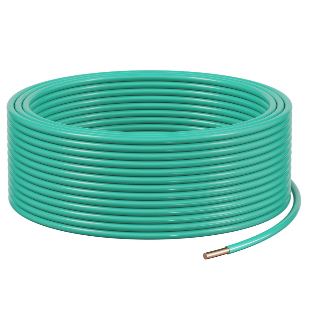 VEVOR 10 AWG Solid THHN Wire, 100% OFC Copper Electrical Building Wire with Nylon Jacket PVC Insulation, Rated for Up to 600 Volts, Heavy-Duty for Residential, Industrial, Commercial, Green (50 Feet)