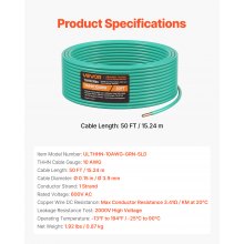 10 Gauge Solid THHN Wire Green Copper Electrical Building Wire PVC Nylon 50 ft