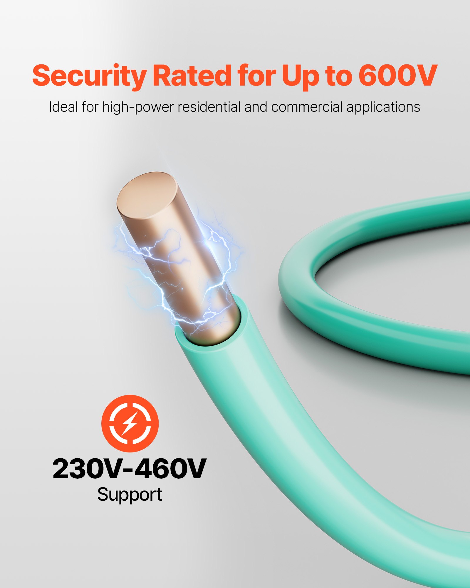 VEVOR 10 AWG Solid THHN Wire, 100% OFC Copper Electrical Building Wire with Nylon Jacket PVC Insulation, Rated for Up to 600 Volts, Heavy-Duty for Residential, Industrial, Commercial, Green (50 Feet)