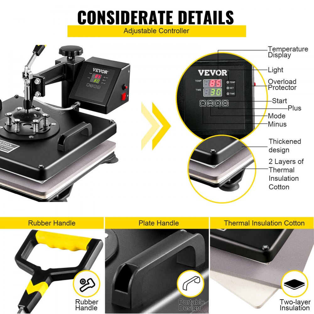 VEVOR 6 In 1 Mug Hat Heat Press & 53 Inch Vinyl Cutter Machine w/ Floor Stand